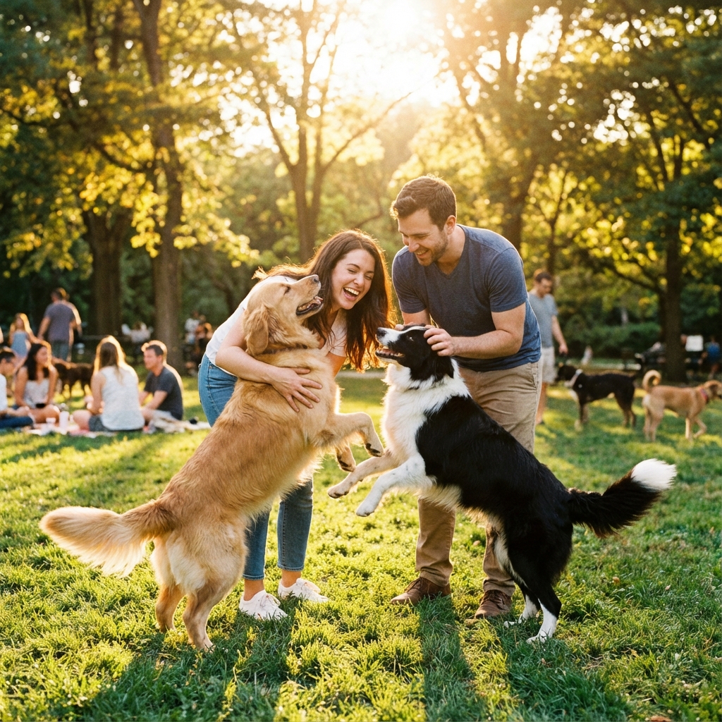 Mascotas felices recibiendo amor